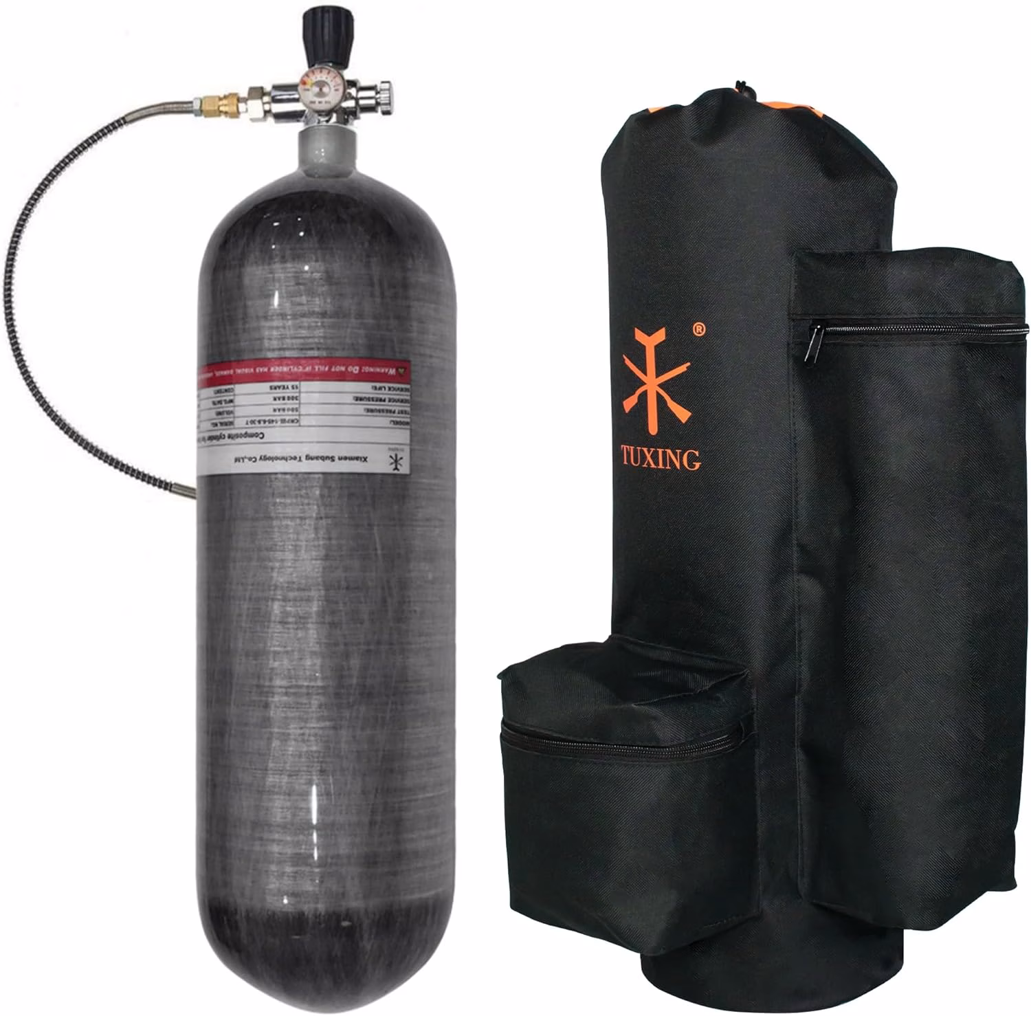 Carbon Schietsport cilinder 300bar 6,8ltr met PCP vulslang en draagtas - Afbeelding 4