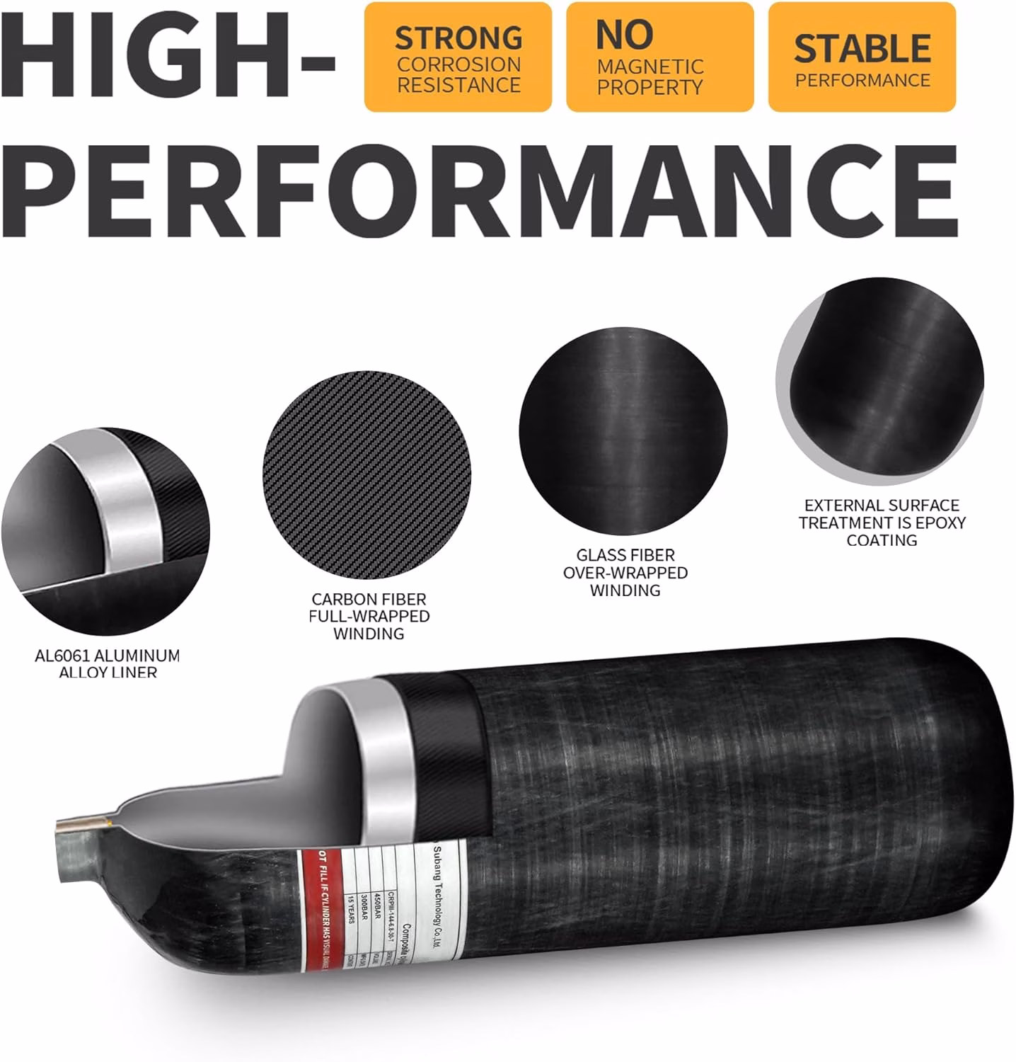 Carbon Schietsport cilinder 300bar 6,8ltr met PCP vulslang en draagtas - Afbeelding 5